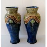 A matching pair of Doulton Lambeth stoneware vases by Ethel Beard, 29 cm H, stamped to base, without