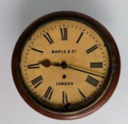 A Victorian mahogany-cased wall clock with Roman numerals, 25.5 cm diameter, fusee movement,