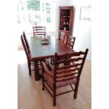 A set of six (4 + 2 carvers) Royal Oak Furniture Company ladder back dining chairs with fabric