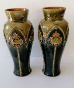 A matching pair of Doulton Lambeth stoneware vases by Christine Abbot, each 28.5 cm H, stamped to