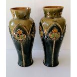 A matching pair of Doulton Lambeth stoneware vases by Christine Abbot, each 28.5 cm H, stamped to