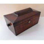 A Georgian rosewood sarcophagus-shape tea caddy with side handles and fitted interior, 18.5 x 31 x