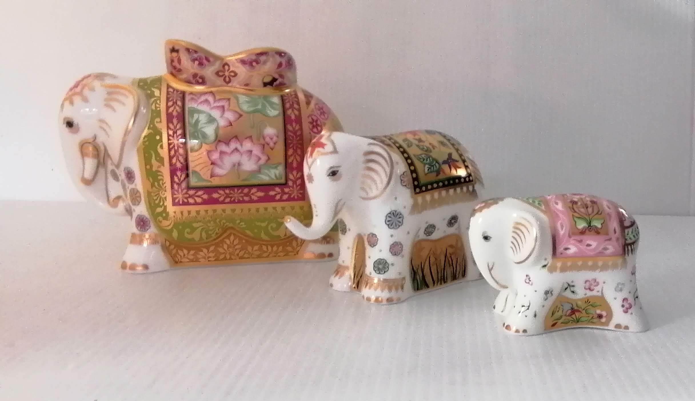 A Royal Crown Derby Rani, Ravi and Rupa Indian Elephants MMV, all three edition no. 49/1250 for