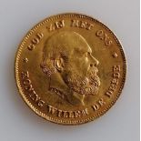 A 10 Guilders (Gulden) Netherlands Willem III gold (.900) coin, 1875, 6.7g
