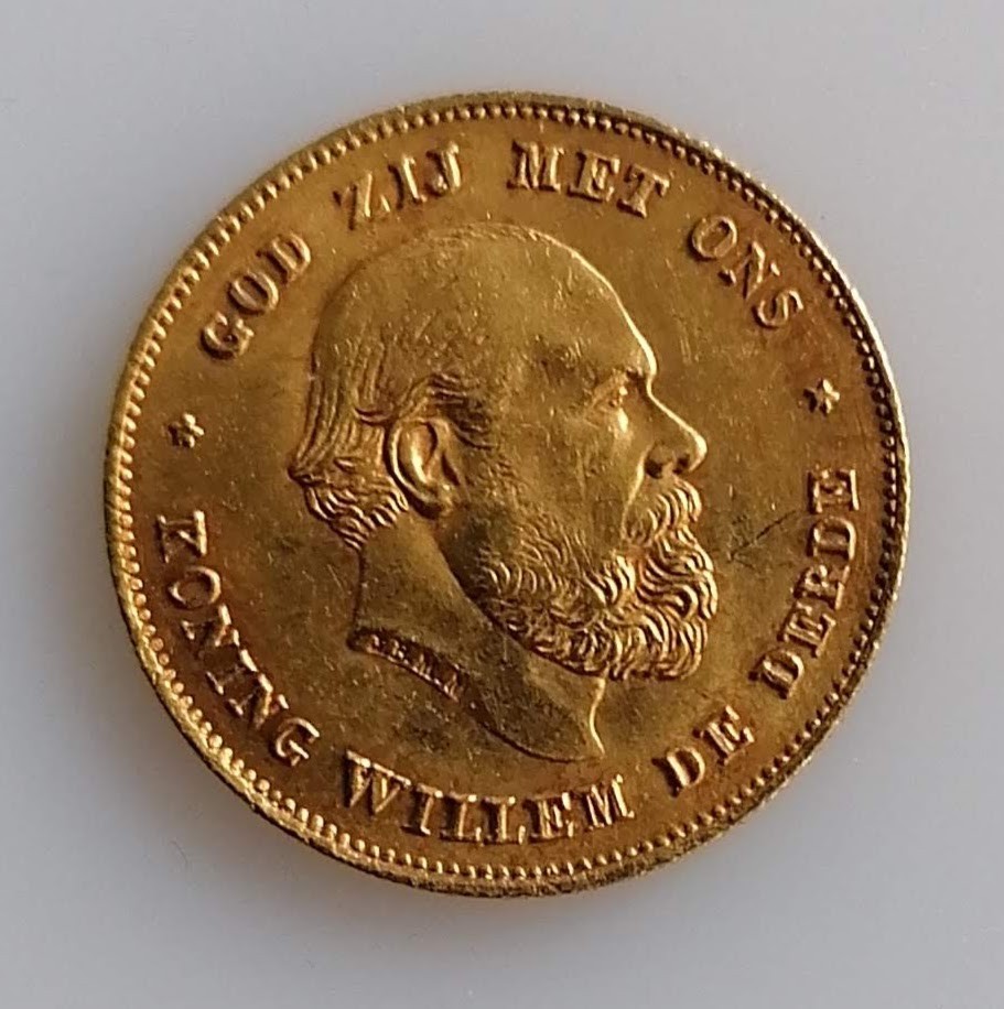 A 10 Guilders (Gulden) Netherlands Willem III gold (.900) coin, 1875, 6.7g - Image 2 of 2