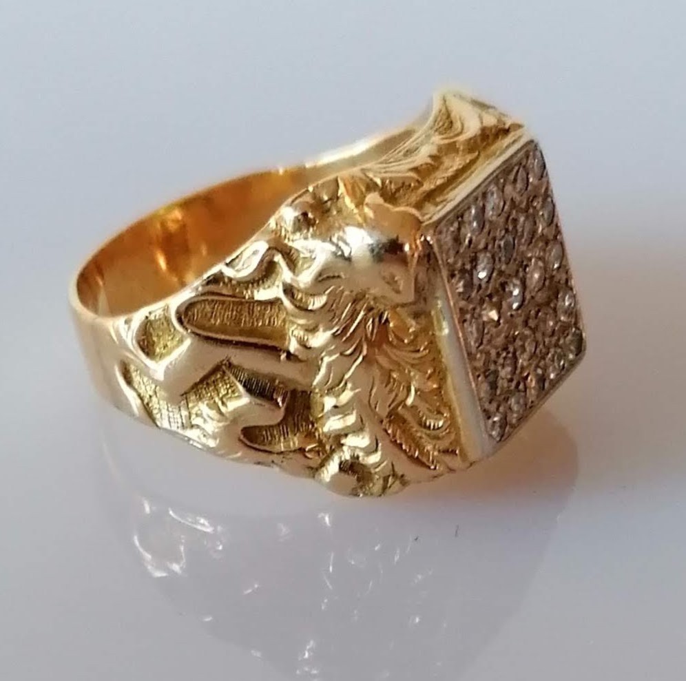 A larger yellow gold signet ring with a panel of twenty-five round-cut diamonds, each - Image 4 of 4