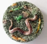 A Jose A Cunha Caldas Rainha Pallisey-style dish of circular form, naturalistically modelled with