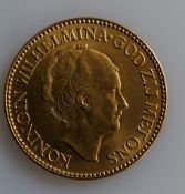 A 10 Guilders (Gulden) Netherlands Wilhelmina gold (.900) coin, 1932, 6.7g