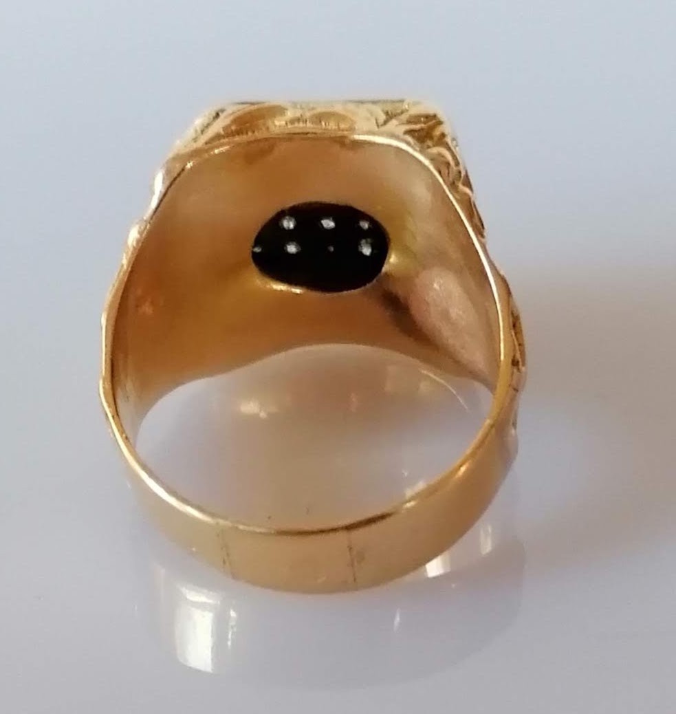A larger yellow gold signet ring with a panel of twenty-five round-cut diamonds, each - Image 3 of 4