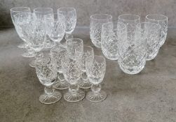 Four 1960's suites of Waterford Crystal drink ware: Tyrone Claret 604-582 x 6, Boyne Sherry 602-