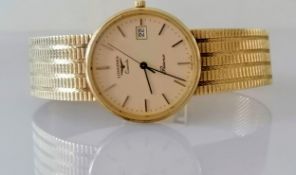 A gentleman's Longines Presence quartz wristwatch with champagne dial, baton markers, centre seconds