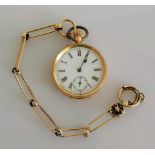 A late 19th century gold-cased, stem-wind pocket watch with open face dial, 40mm, Roman numerals,