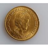 A 10 Guilders (Gulden) Netherlands Wilhelmina gold (.900) coin, 1912, 6.7g