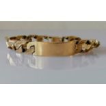 A 1980's 9ct yellow gold identity bracelet, some links textured, 19 cm, hallmarked, 52.7g