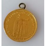 A Hungarian Franz Joseph 20 korona gold coin, 1903, with chain loop, 6.86g