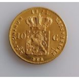 A 10 Guilders (Gulden) Netherlands Willem III gold (.900) coin, 1875, 6.7g