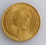A 10 Guilders (Gulden) Netherlands Wilhelmina gold (.900) coin, 1917, 6.7g
