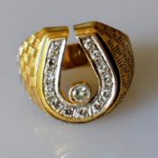 A mid-20th century gold and diamond ring with thirteen round-cut diamonds, each approximately 0.02