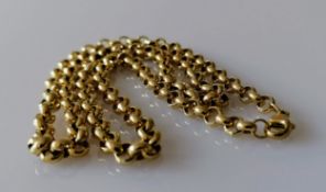 A 9ct yellow gold rollo neck chain with lobster clasp, hallmarked, 52 cm, 26.9g