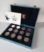 A Royal Mint 12 Silver Proof Crown coin collection in case celebrating the Seventieth Birthday of