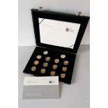 Royal Mint One Pound Coin, 25th Anniversary Silver Proof Collection 2008, 14 coins with gilt