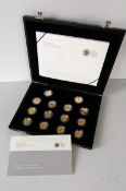 Royal Mint One Pound Coin, 25th Anniversary Silver Proof Collection 2008, 14 coins with gilt