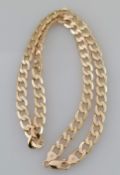 A 9ct yellow gold flat curb-link necklace with lobster clasp, import hallmarks, 46 cm, 30g