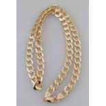 A 9ct yellow gold flat curb-link necklace with lobster clasp, import hallmarks, 46 cm, 30g