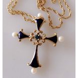 A 'Midnight Sapphire Cross' from The House of Igor Carl Faberge for Franklin Mint, 14ct gold blue