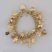 A yellow gold charm bracelet, all hallmarked 9ct, 34.3g