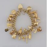 A yellow gold charm bracelet, all hallmarked 9ct, 34.3g