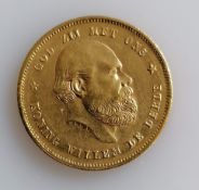 A 10 Guilders (Gulden) Netherlands Willem III gold (.900) coin, 1876, 6.7g
