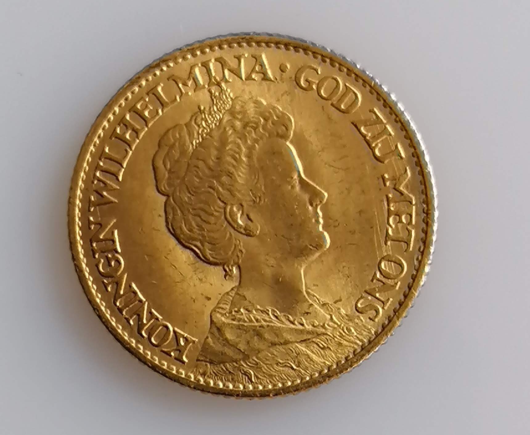 A 10 Guilders (Gulden) Netherlands Wilhelmina gold (.900) coin, 1913, 6.7g - Image 2 of 2