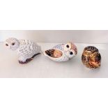 A Royal Crown Derby Snowy Owl, Little Owl and an Imari owl, all boxed and in very good condition (3)