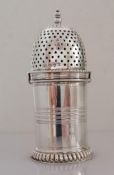 A Victorian silver lighthouse caster with pierced cover, bayonet fitting, gadrooned borders and