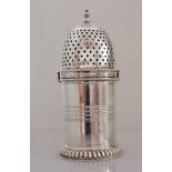 A Victorian silver lighthouse caster with pierced cover, bayonet fitting, gadrooned borders and