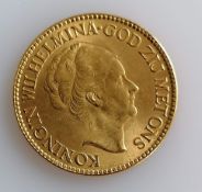 A 10 Guilders (Gulden) Netherlands Wilhelmina gold (.900) coin, 1927, 6.7g