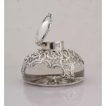 A Victorian silver-mounted crystal glass ink well, the domed body and lid applied with a C-scroll