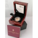 A Royal Mint gold proof full-sovereign, 2018 no. 02830, cased with original packaging