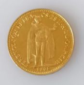 A 1908 Hungarian 10 Korona Franz Joseph I Gold Coin, 3.39g