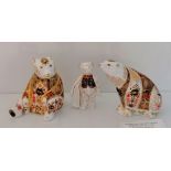 Royal Crown Derby figures, Old Imari Honey Bear, Mini Teddy Bear and Old Imari Polar Bear with