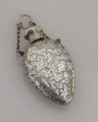 A Victorian silver scent bottle chatelaine appendage with etched seaweed decoration by Sampson