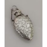 A Victorian silver scent bottle chatelaine appendage with etched seaweed decoration by Sampson