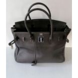 A Hermes-style Birkin 30 bag in chocolate brown leather, double handles, silver hardware