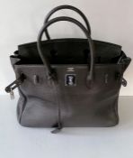 A Hermes-style Birkin 30 bag in chocolate brown leather, double handles, silver hardware