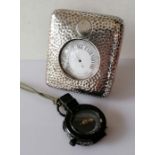 An Edwardian silver cased travel chrome-cased barometer with planished decoration by William Comyns,