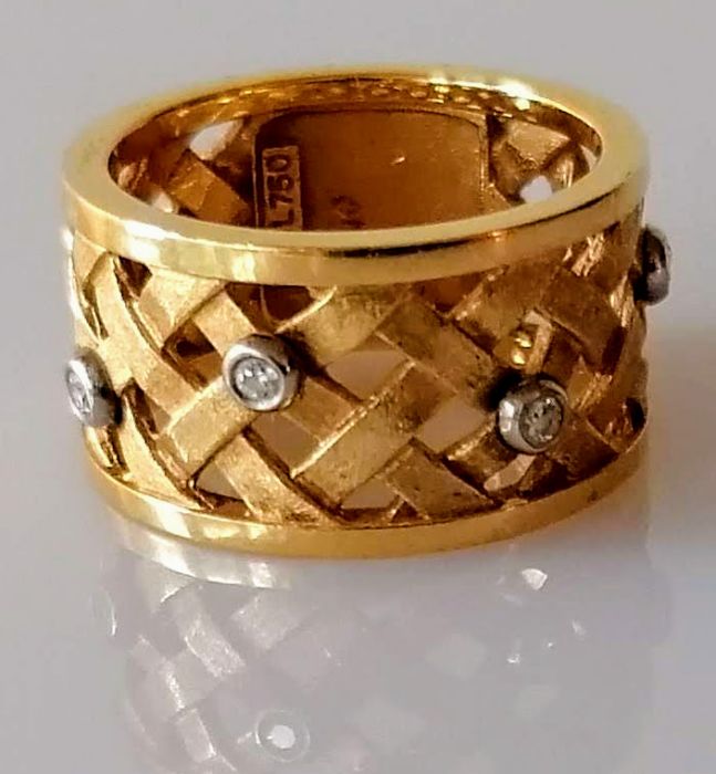 An Ole Lynggaard gold and diamond lattice ring, size N, stamped 750 and signed Ole - Bild 5 aus 5