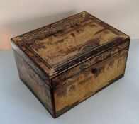 A larger Victorian Chinese export gilt-decorated black lacquer tea caddy