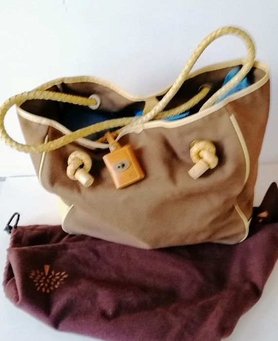 A Mulberry canvas bag with pigskin trimmings, woven leather straps with original cotton dust bag - Bild 5 aus 9