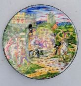 A 19th century Cantagalli Majolica faience luster charger depicting a medieval scene, signed with ro